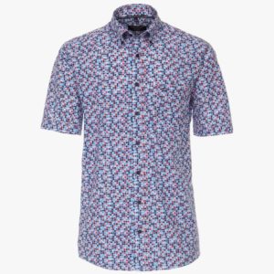 Herren Hemd Freizeit halbarm CasaModa alloverprint rot und blau Front